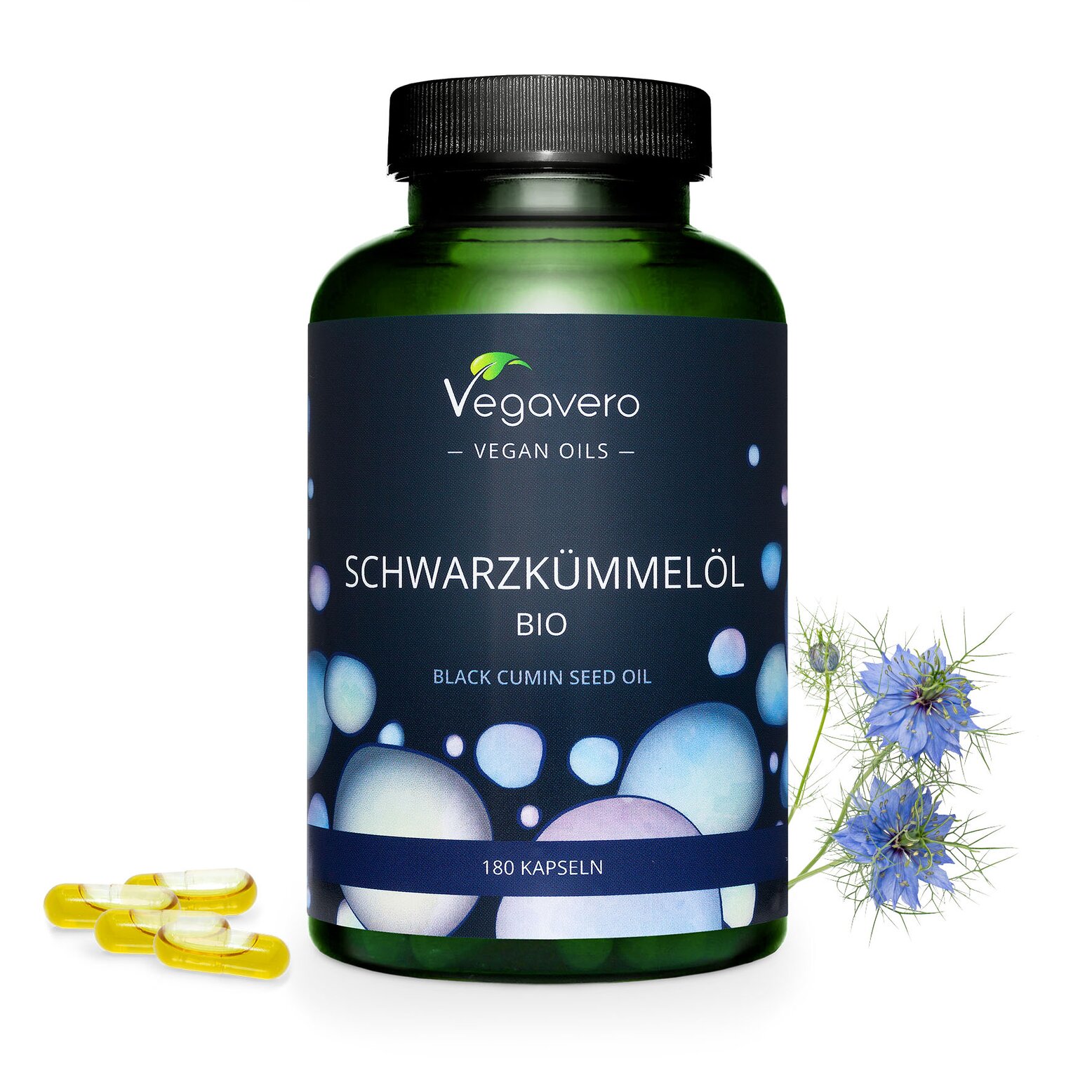 Vegavero Schwarzkümmelöl Bio | 180 Kapseln | mit 50% Linolsäure-Anteil und 10 mg Thymoquinon | vegan