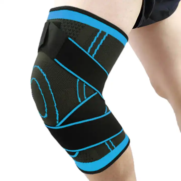 Health Rise Elastische Kniebandage | Schwarz/Blau | M/L/XL | mit Klettverschluss | Linderung bei Knieschmerzen | Sportbandage | Kompression