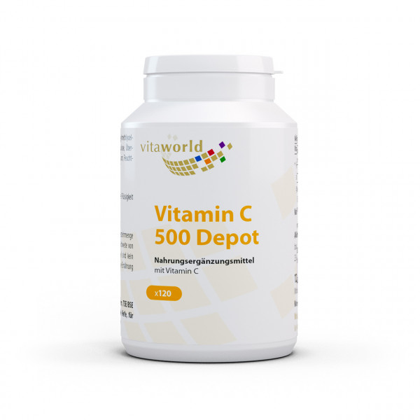 Vita World Vitamin C 500 Depot | 120 Kapseln | mit Langzeitwirkung | hochdosiert | vegan | gluten- und laktosefrei