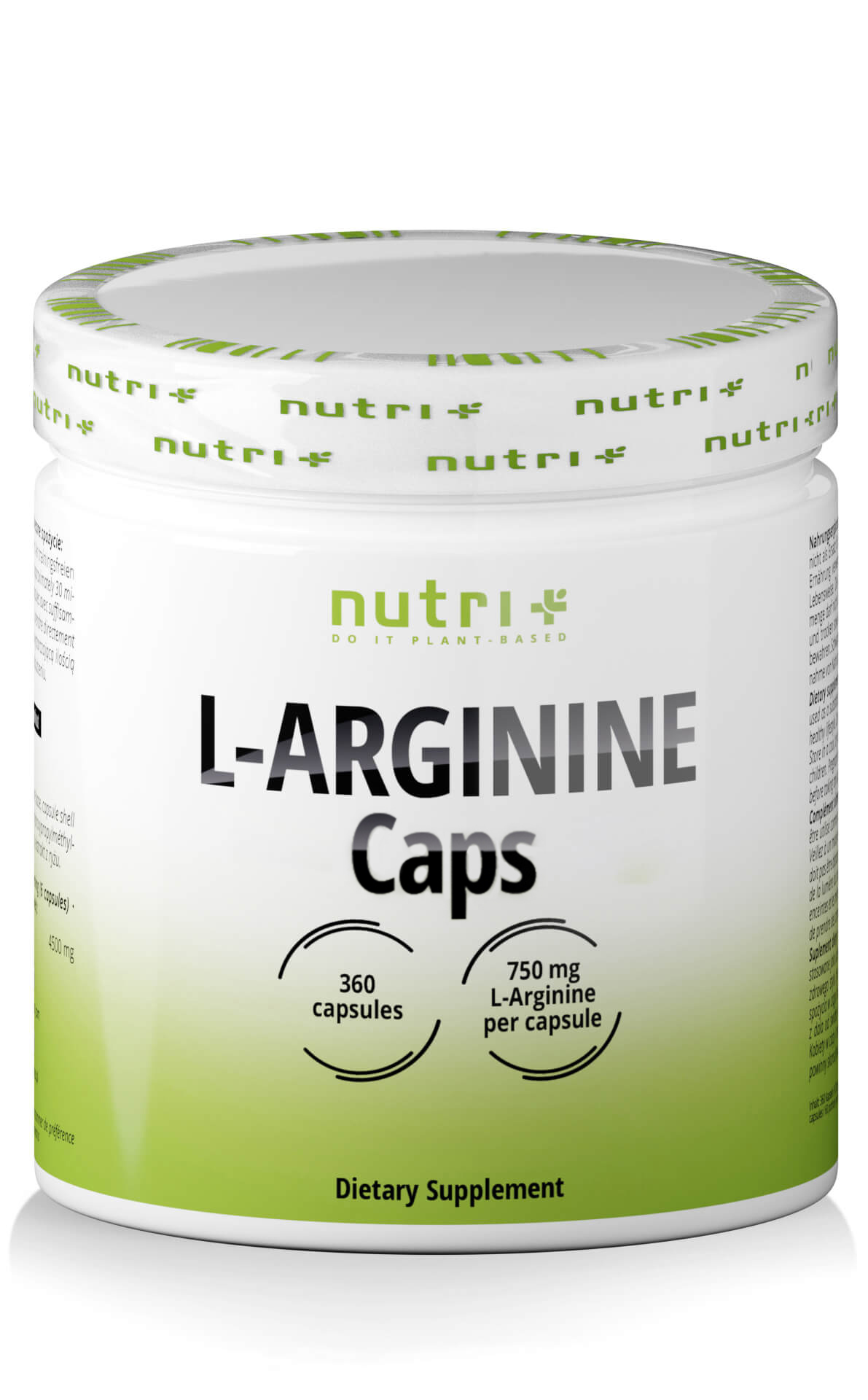 nutri+ L-Arginin Base | 360 Kapseln | Hochdosiert für optimale Leistung & Durchblutung, Vegan & Glutenfrei