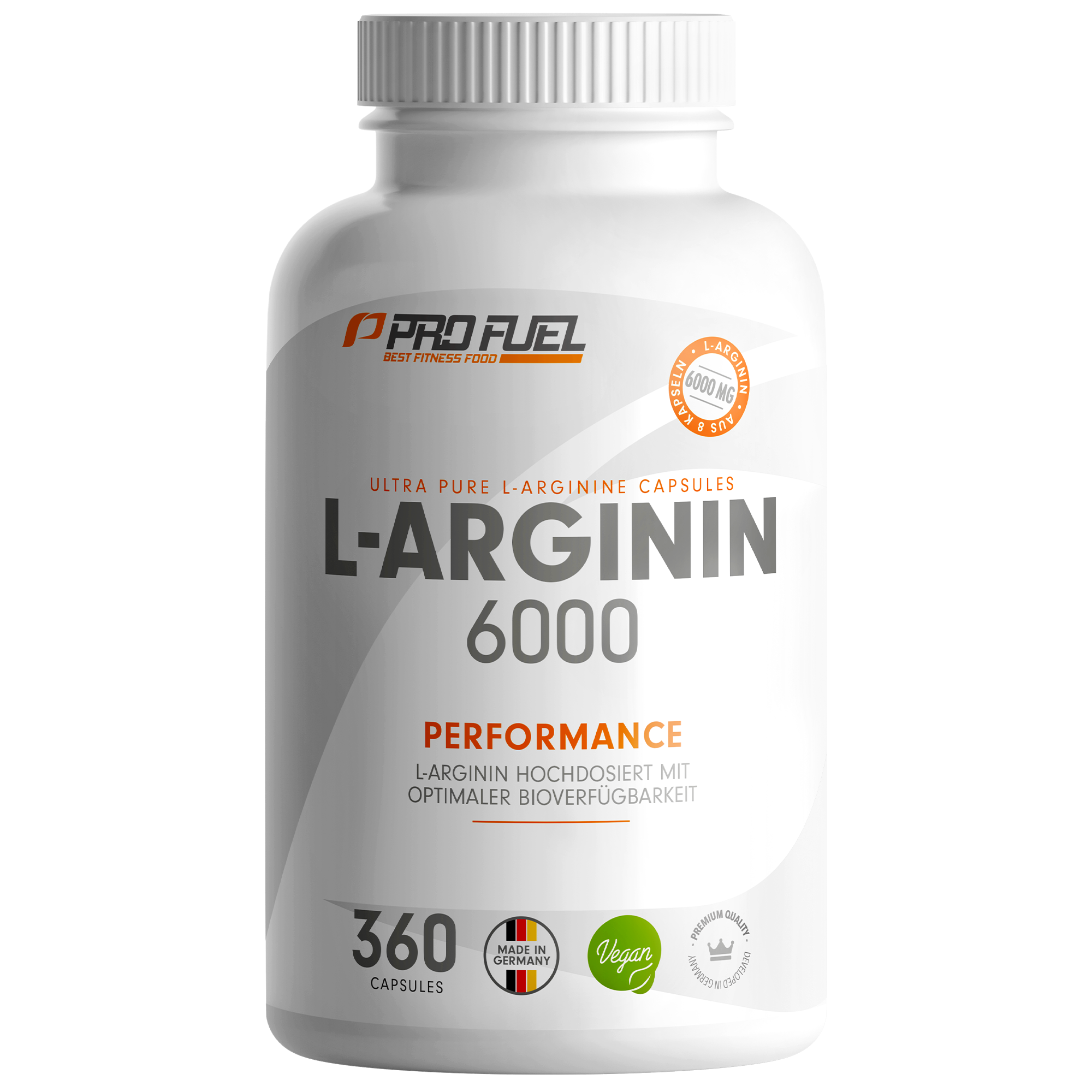 ProFuel L-Arginin 6000 | 360 Kapseln | mit pflanzlichem L-Arginin aus Fermentation | ohne Zusätze | vegan