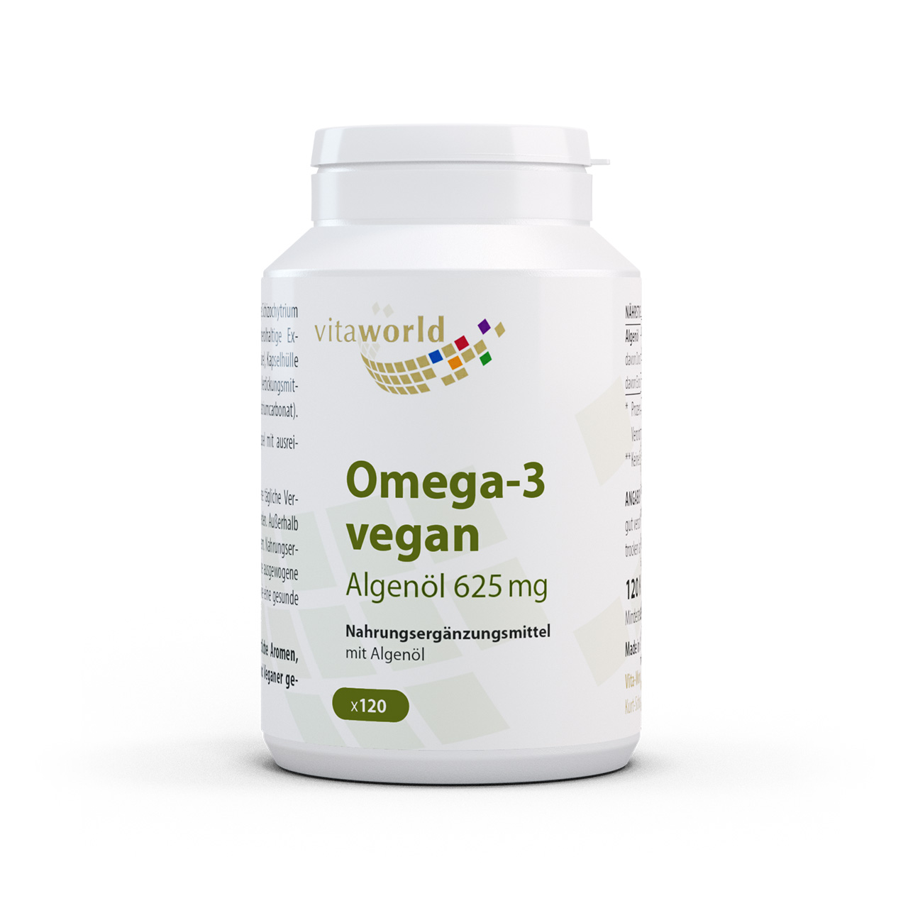 Vita World Omega 3 vegan Algenöl | 120 Kapseln | 250 mg DHA pro Kapsel | gluten- und laktosefrei