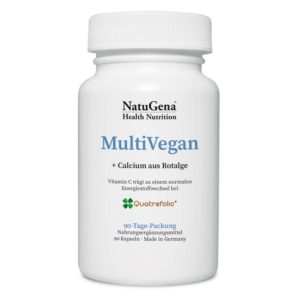 NatuGena MultiVegan + Calcium aus Rotalge | 90 Kapseln - Umfassende Nährstoffversorgung für Veganer