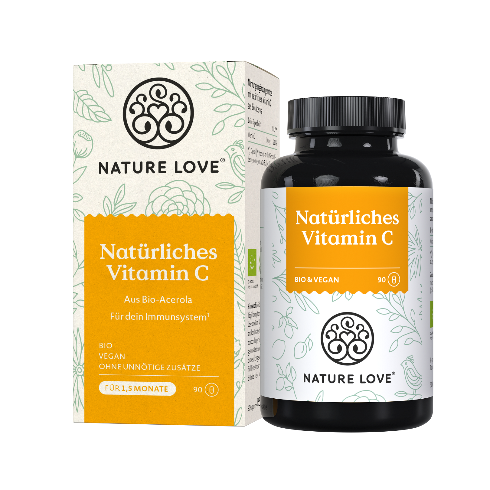Nature Love Natürliches Vitamin C aus Bio Acerola | 90 Kapseln | vegan