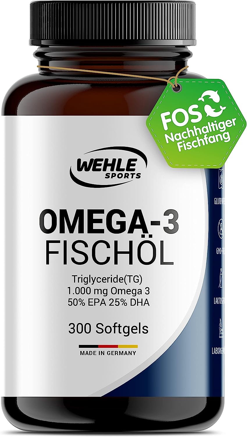 Wehle Sports Omega 3 Fischöl | 300 Kapseln | 500 mg EPA 250 mg DHA