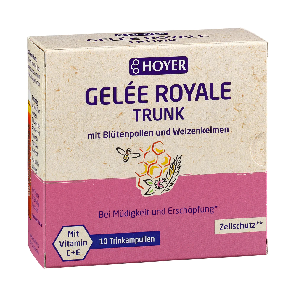 Hoyer Gelée Royale Trunk | mit Blütenpollen + Weizenkeime | 10 Trinkampullen á 10ml