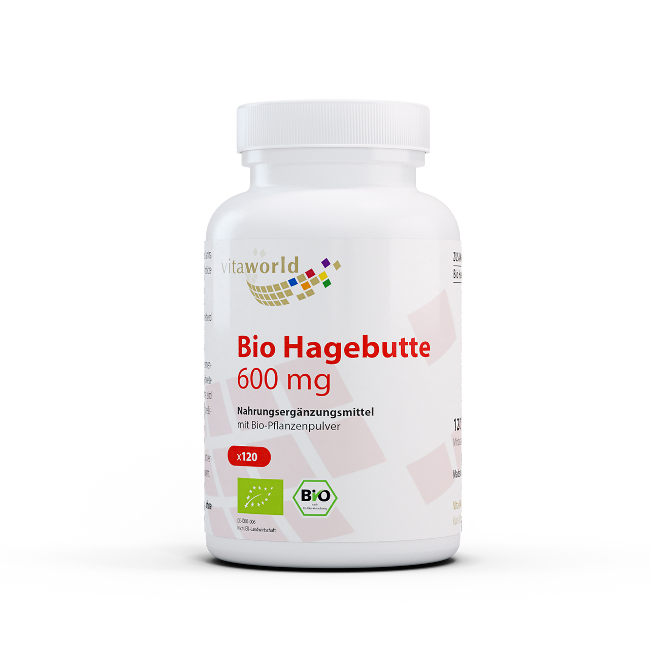 Vita World Hagebutte 600 mg Bio | 120 Kapseln