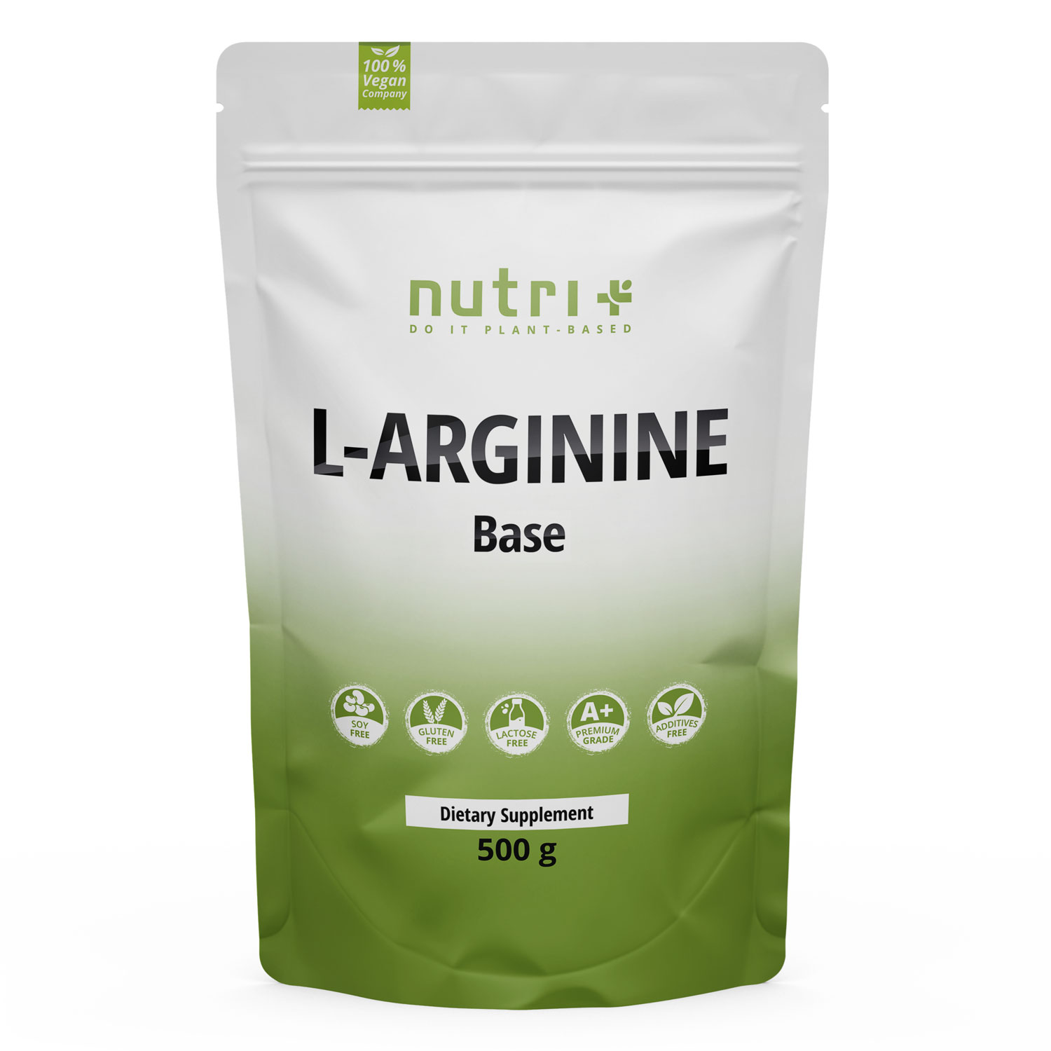 Nutri+ L-Arginin Base Pulver | 500g | Optimale Trainingsunterstützung, Vegan, Rein & Hochdosiert