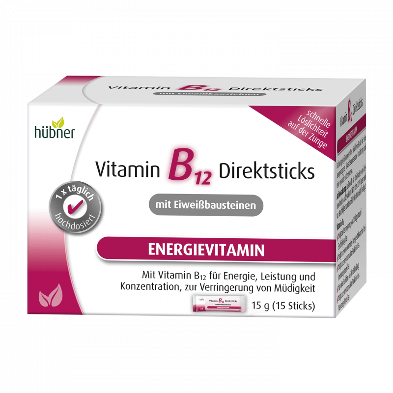 Hübner Vitamin B12 Direktsticks | 15g | 15 Direktsticks | Energie und Konzentration | Vegan | Praktisch für unterwegs